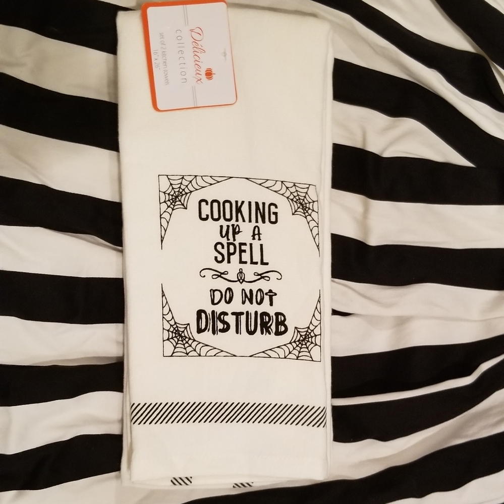 Halloween spooky goth Witch kitchen set of Towels